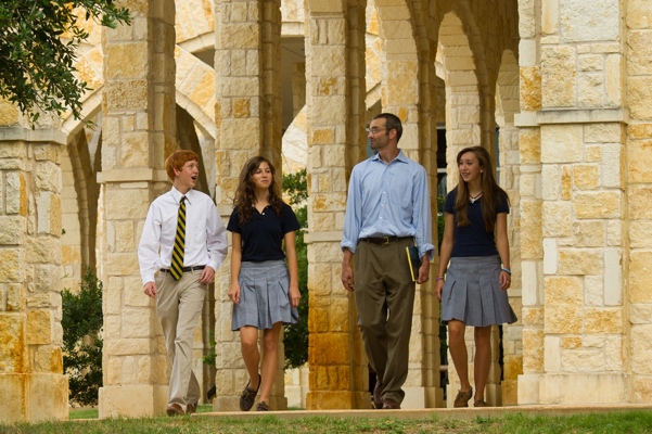 Students and Teacher Walk Outside