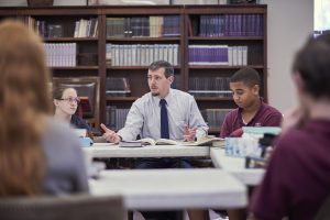 Teacher Leads Socratic Discussion in Classical Christian Classroom