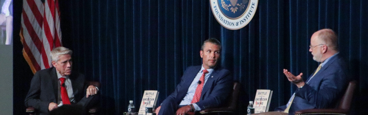 Pete Hegseth and David Goodwin discuss Battle for the American Mind at the Reagan Library